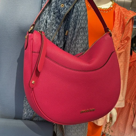 Michael Kors Dover Large Leather Top Zip Half Moon Shoulder Bag in Electric Pink - Picture 16 of 16
